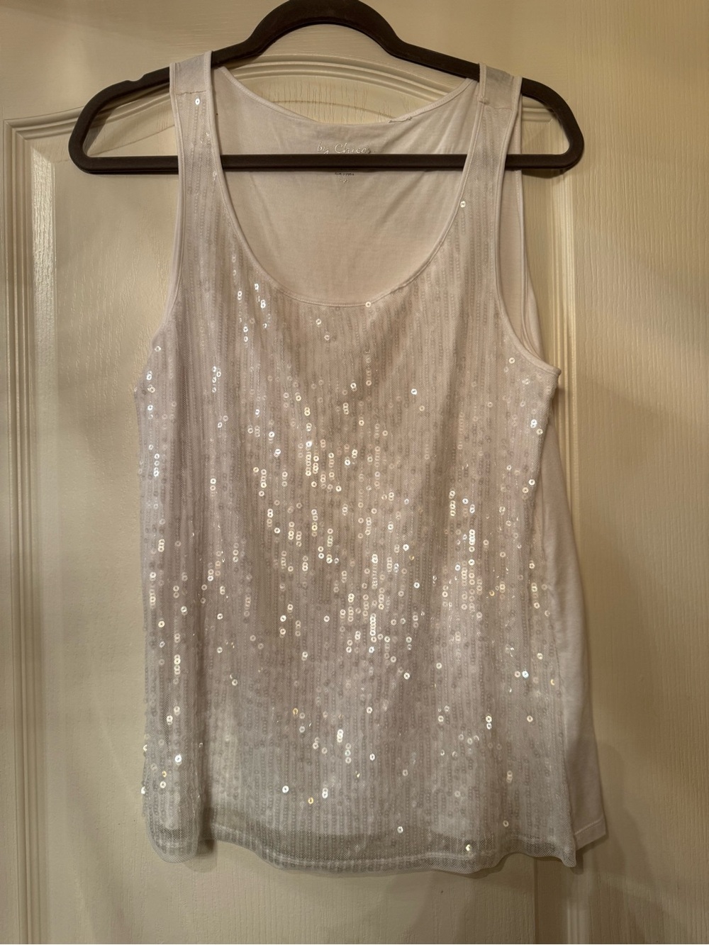 Chico's White Sequin Scoop Tank